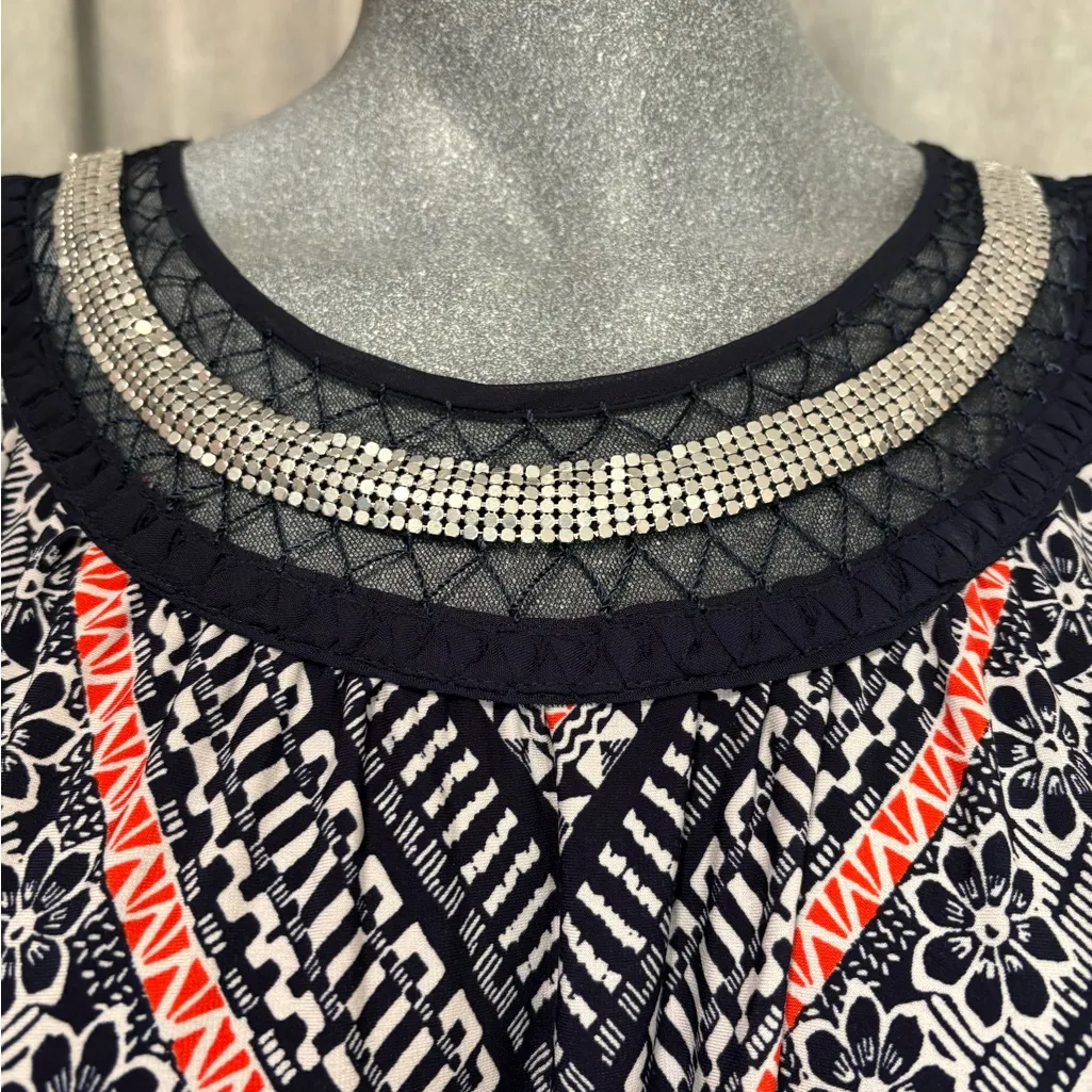 DB Sleeveless Maxi Dress Embellished Halter Neckline Empire Waist Aztec Western - Image 4