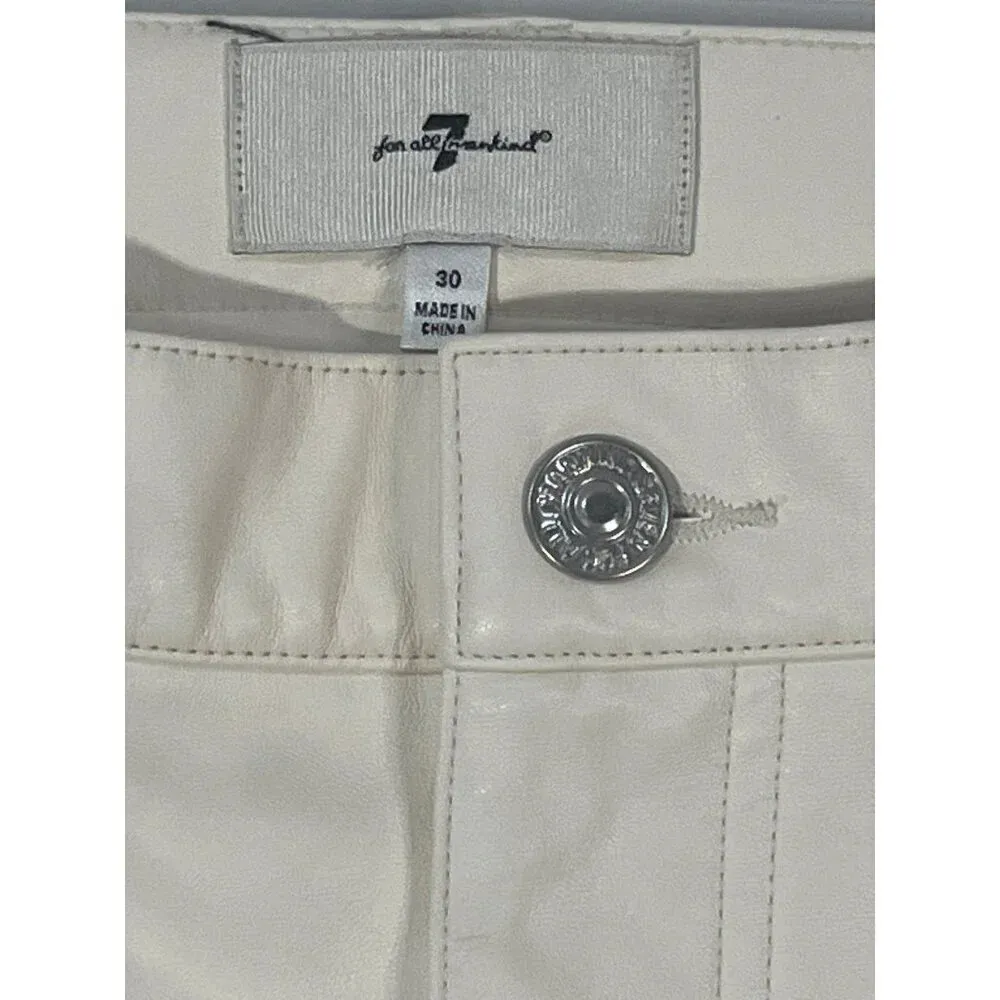 7 For All Mankind High Waist Slim Kick in Cream 30 Womens Faux Leather Vegan - Image 10