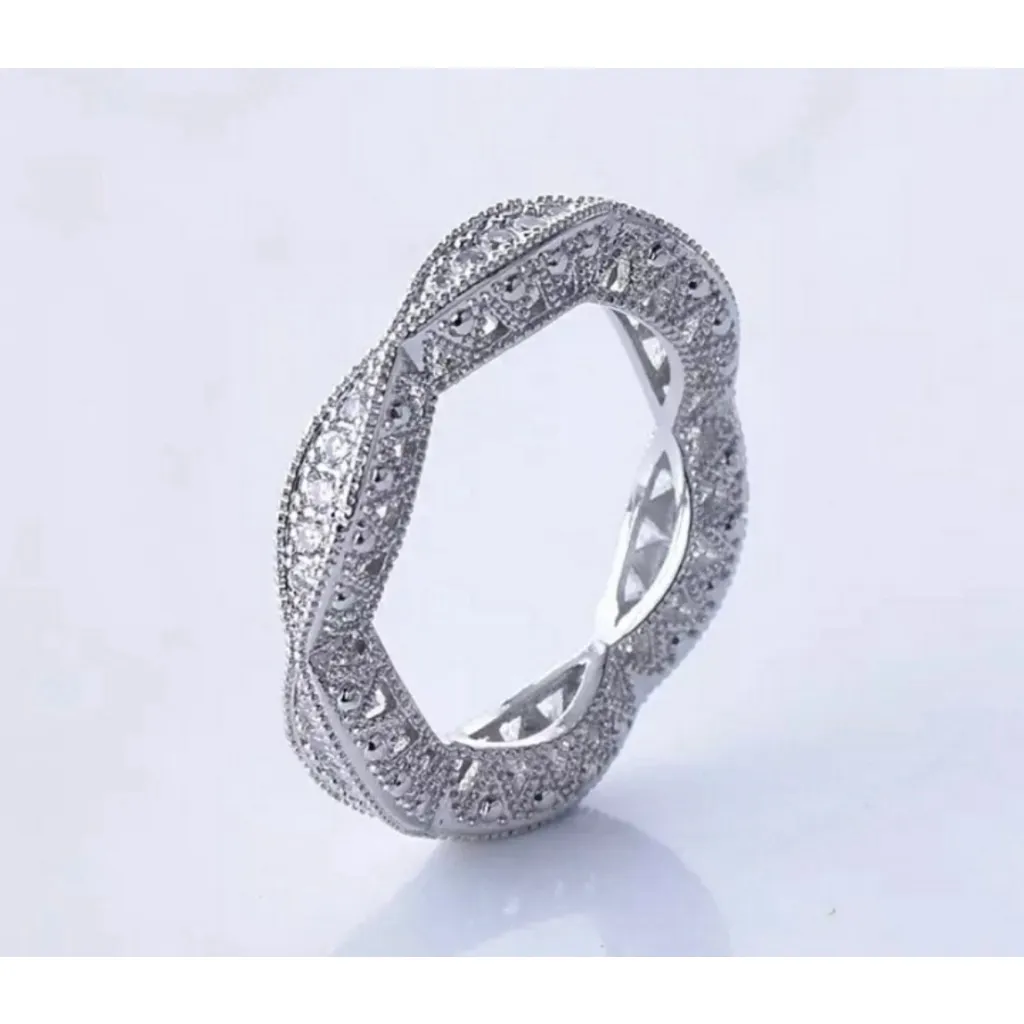 NEW 1 Ct Ribbon Pave Simulated Diamond 18kgp Eternity‎ Wedding Band, Size 6 - Image 8