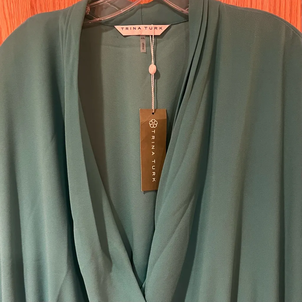 Trina Turk Concourse Surplice Elasticated Blouson Mini Dress Atlantic Size XXL‎ - Image 5