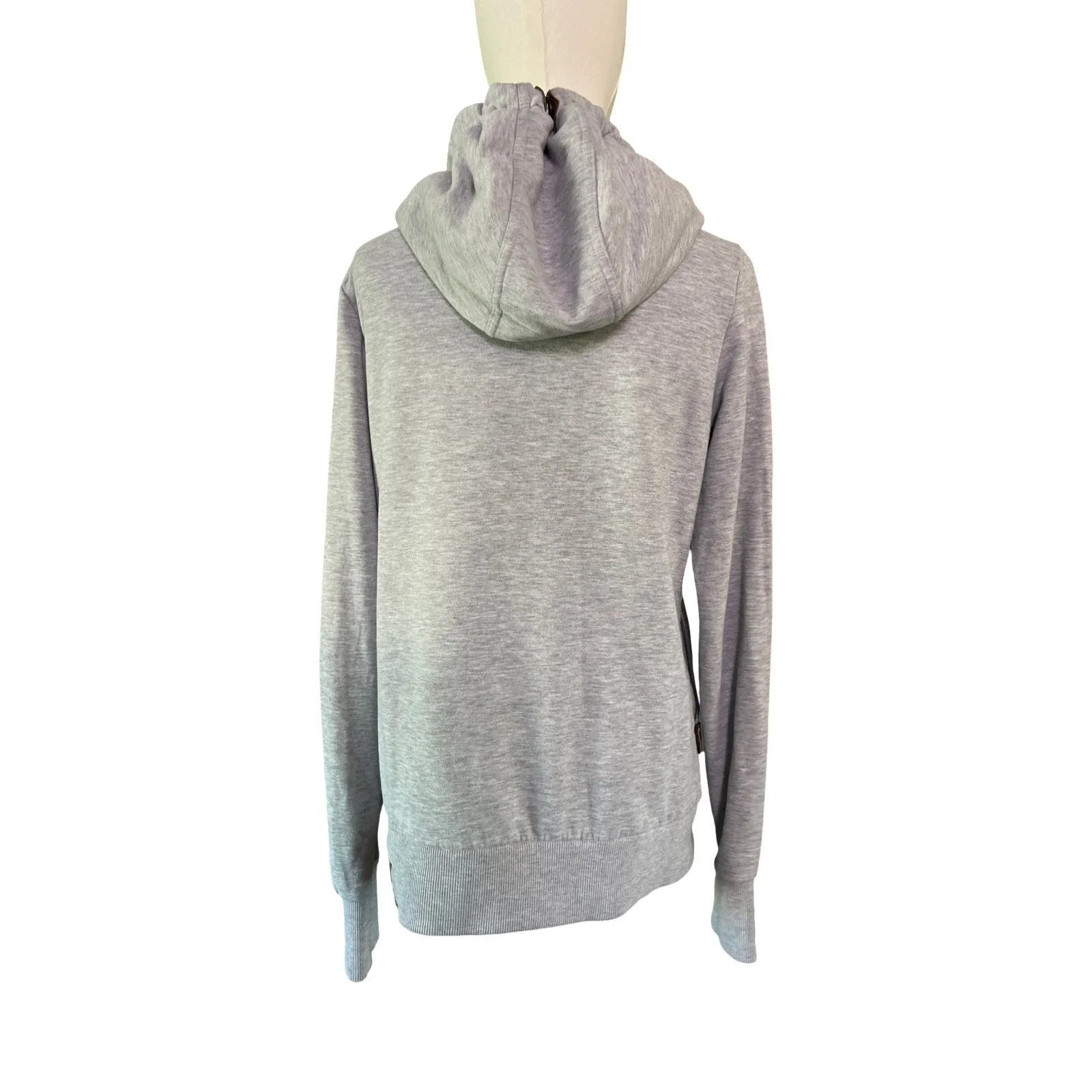Naketano Women’s Gray Cowl Neck Hoodie Vegan Leather Trim Size L Pullover - Image 3