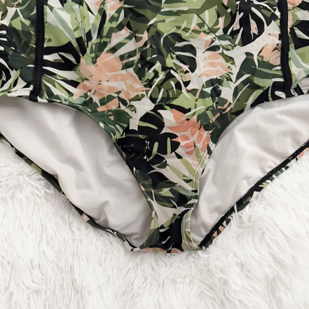 SWIMSUITS FOR ALL | High Waist Piped Swim Brief Bottoms Camo Leaves | Size 22 Black - Image 4