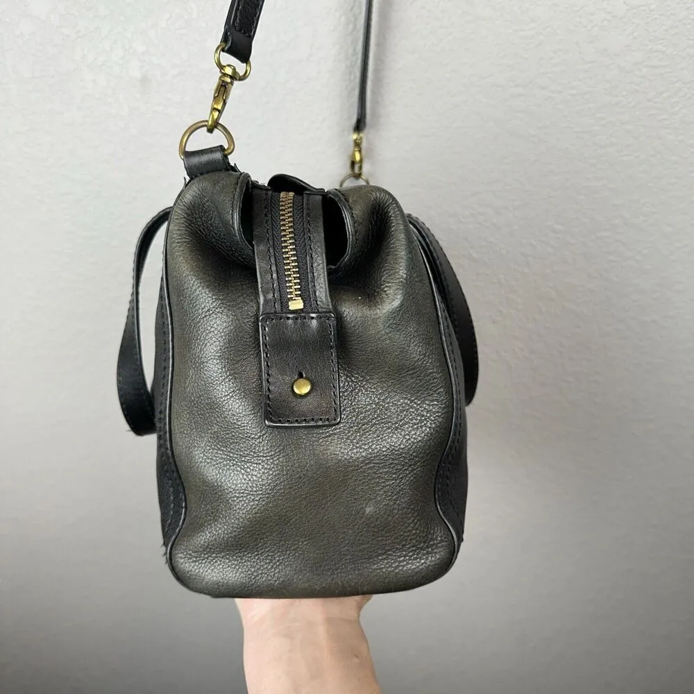 Fossil Emma Satchel Crossbody Leather Purse Handbag Two Tone Black Charcoal Gray - Image 3