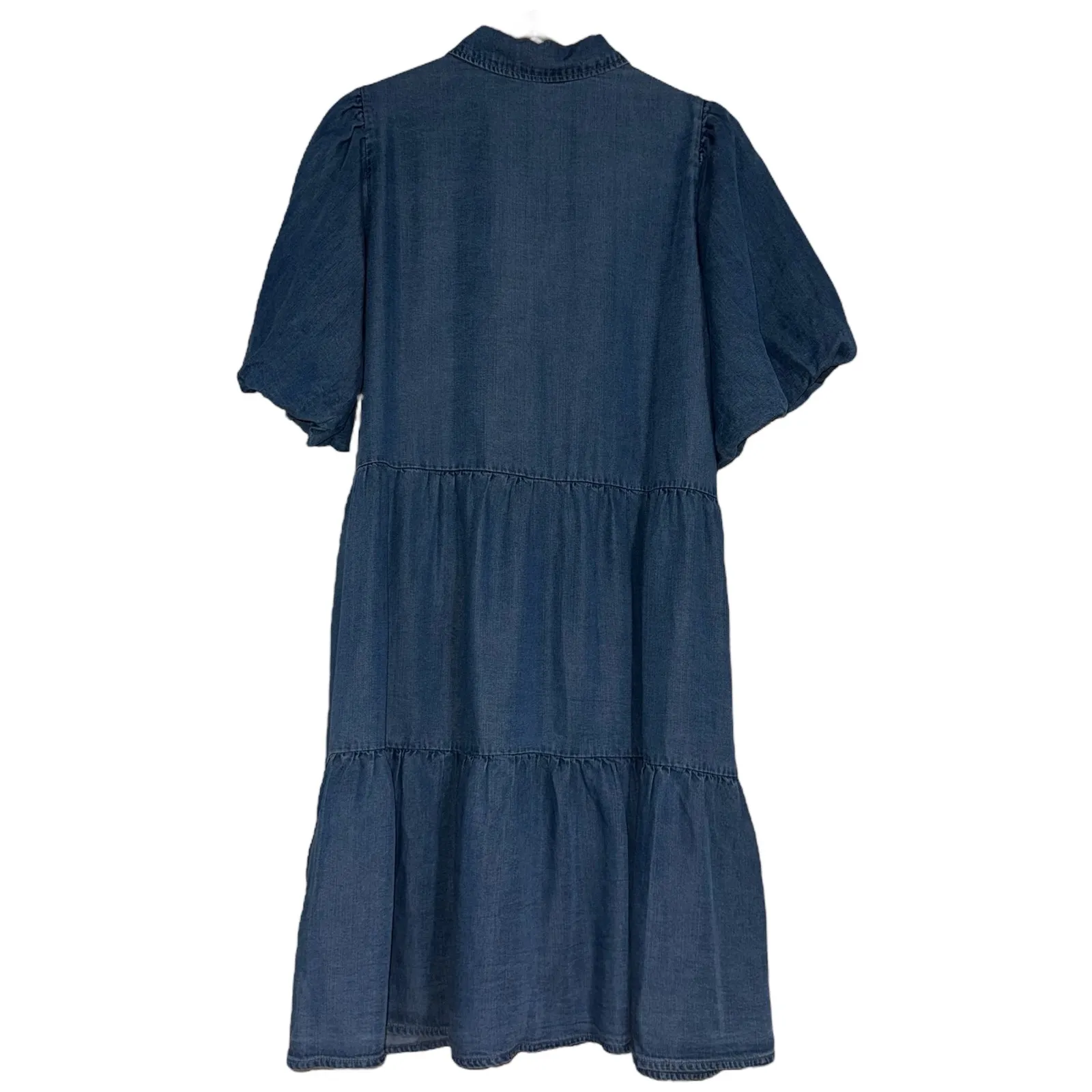 Karen Kane Tiered Denim Dress Button Front Short Sleeve‎ Pockets Casual Summer - Image 4