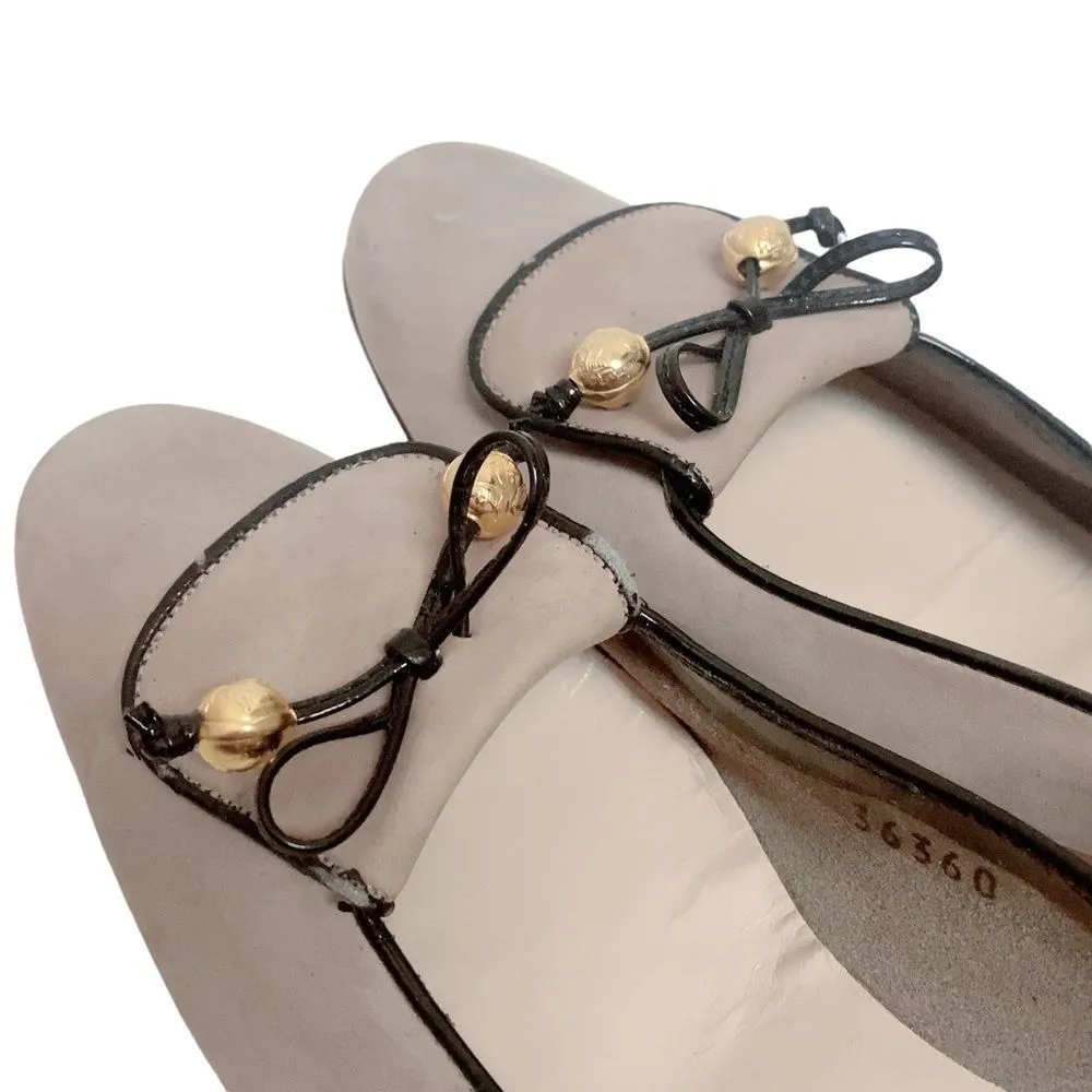 SALVATORE FERRAGAMO GRAY SHOES SZ 8.5 A2 Women's Gold Accent Black Trim Office - Image 13