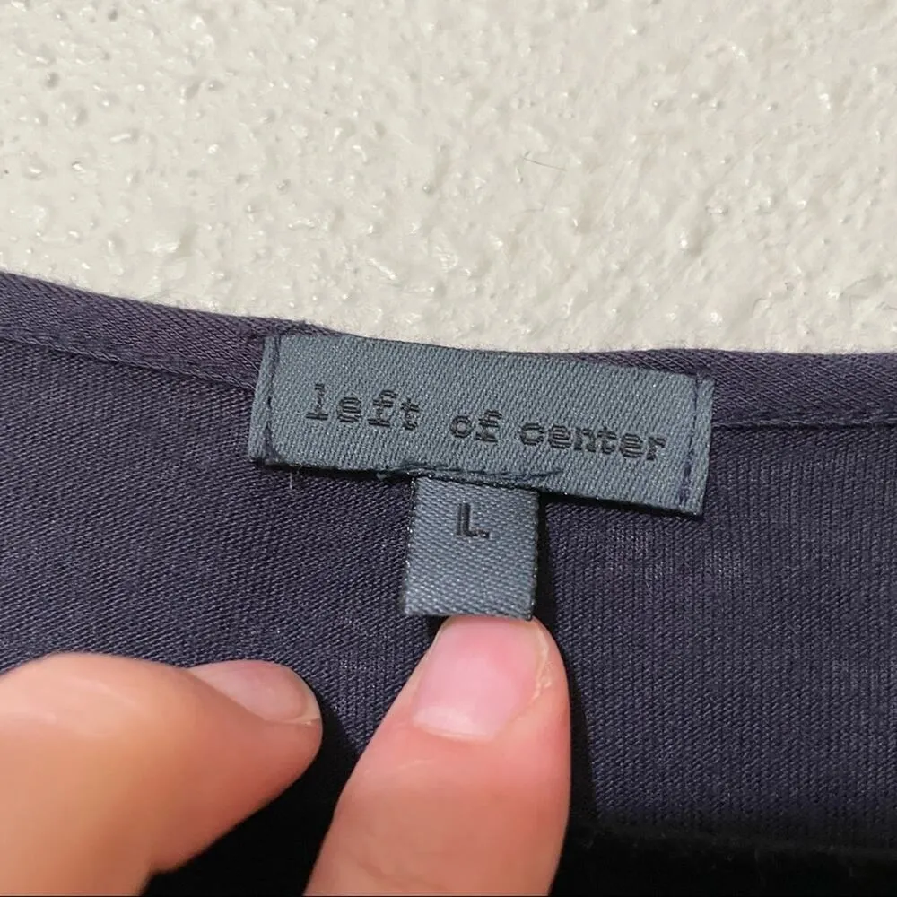 Left of Center Navy Blue Short Sleeve Tunic Camo Print Trim L Y2K Lagenlook Raw - Image 10