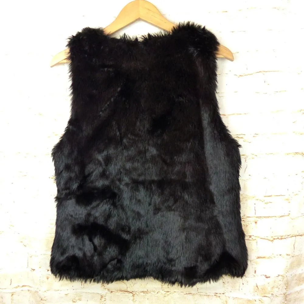Papaya Faux Fur Vest Juniors L Black Front Hooks V-Neck Boho Rock Chic Mod Punk - Image 3