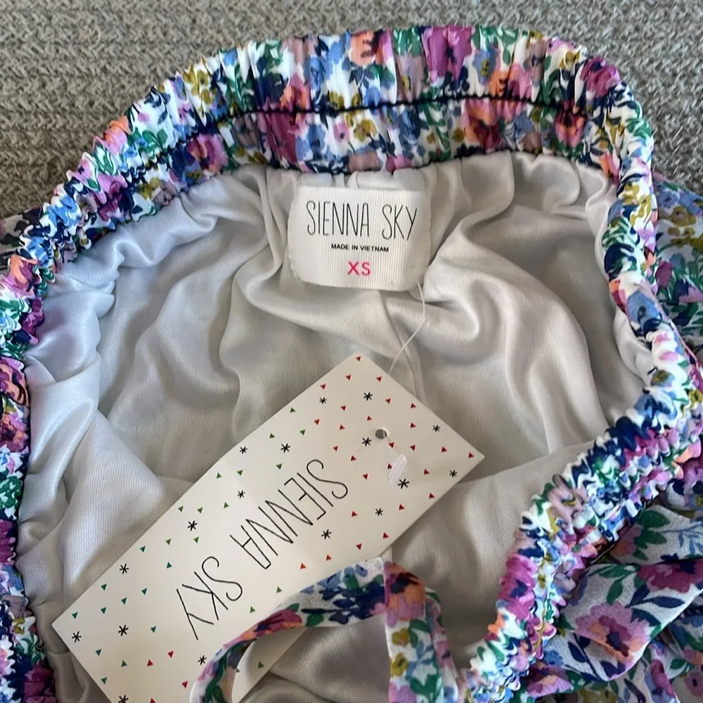 Sienna Sky Purple Blue Green Floral Ruffle Mini Skirt Size XS NWT - Image 4