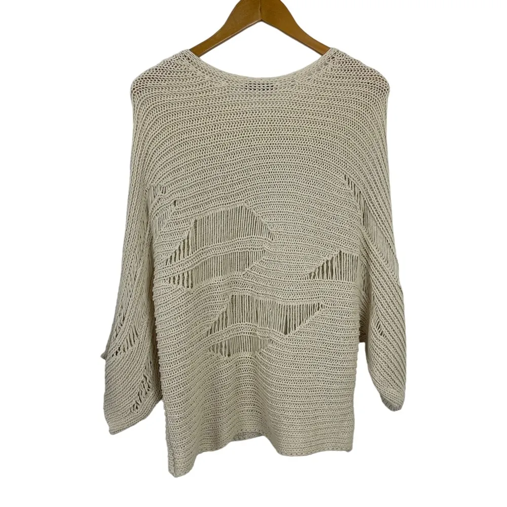 Zara Oversized Open Knit Ecru Sweater Cream Natural Size Small Long Sleeve - Image 10