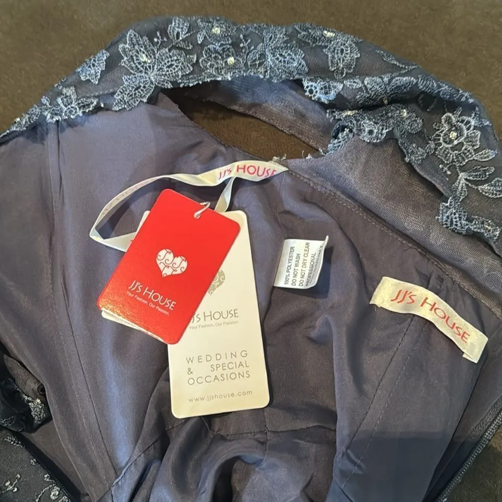 Women’s Full Length Chiffon Formal Mother of the Bride Dress Zip Back Size 8 NWT Blue - Image 9