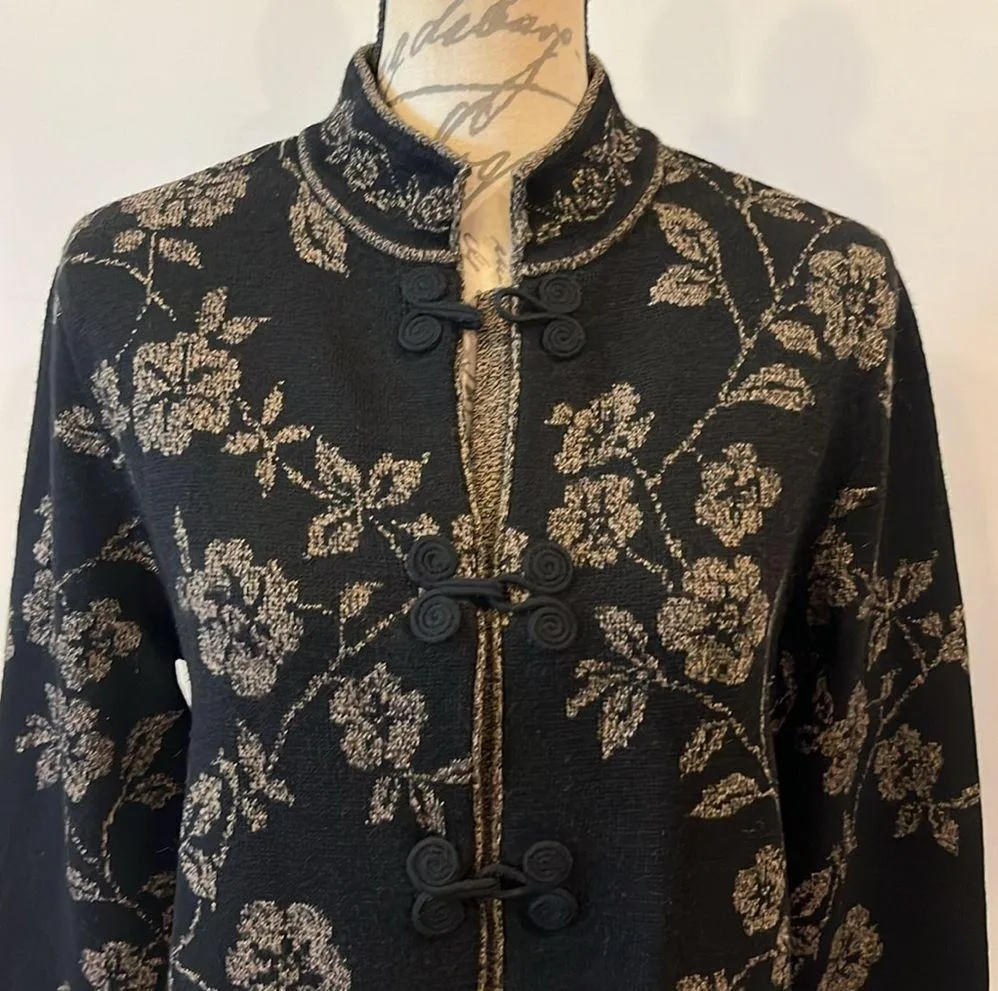 merino wool floral cardigan sweater M - Image 2