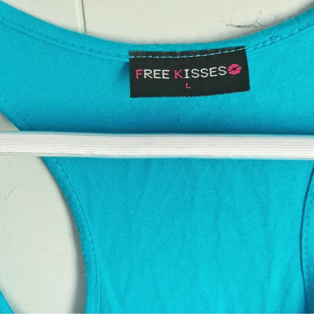 FREE KISSES Teal Sheer Ruffle Appliqué Layered Front Tank Top Large - Image 3