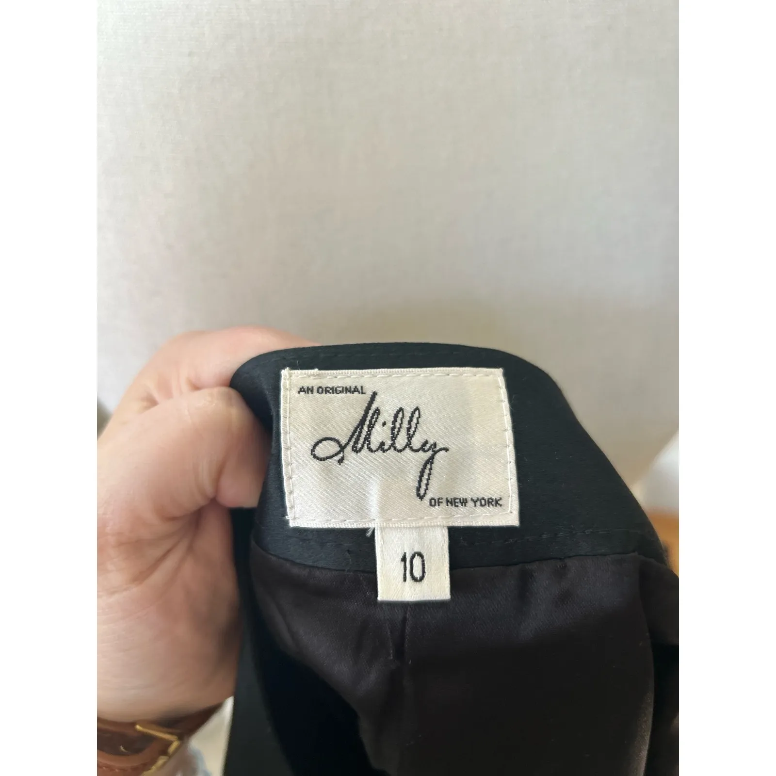 Milly Silk Black Abstract Tan Print Ruched Pencil Skirt - Image 5