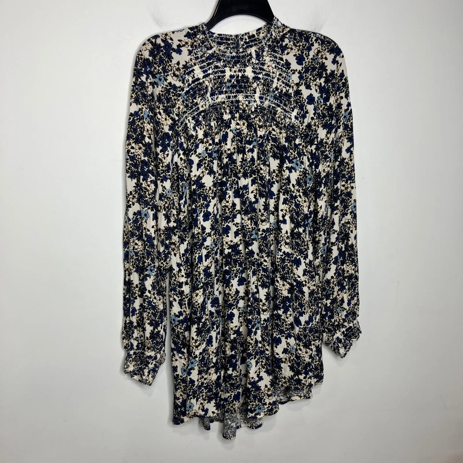 Free people Flowers in her hair floral tunic mini dress black blue women's large - Image 3