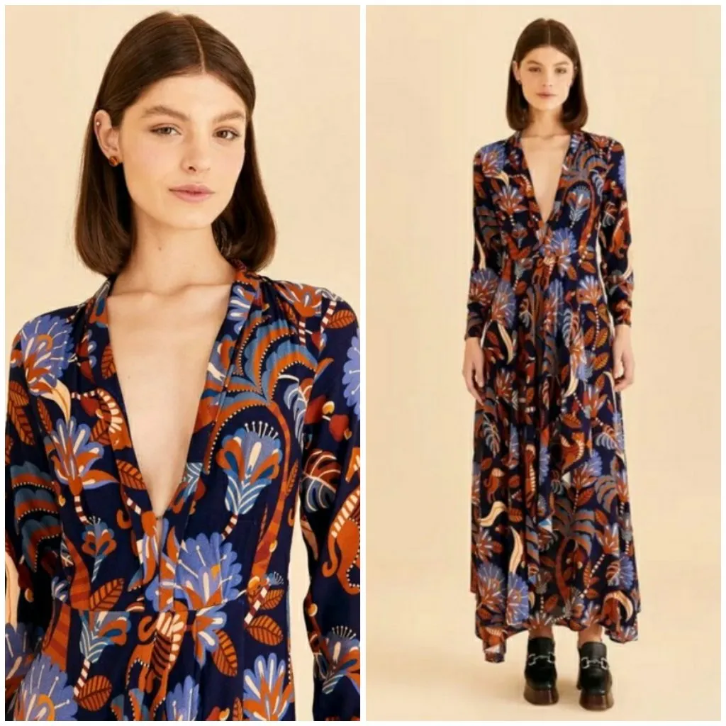 💕FARM RIO💕 Blue Nature Beauty Long Sleeve Maxi Dress ~ XS NWT - Image 2