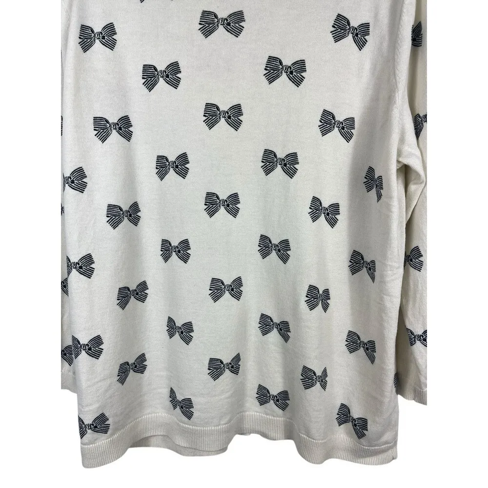 Talbots Bow Beaded Pattern Sweater Cream And Black Soft Button Cardigan L - Image 4