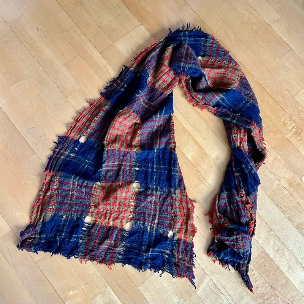 Madewell Distressed Plaid Wool Scarf, Colorful Muted Earth Tones, Unisex - Image 16