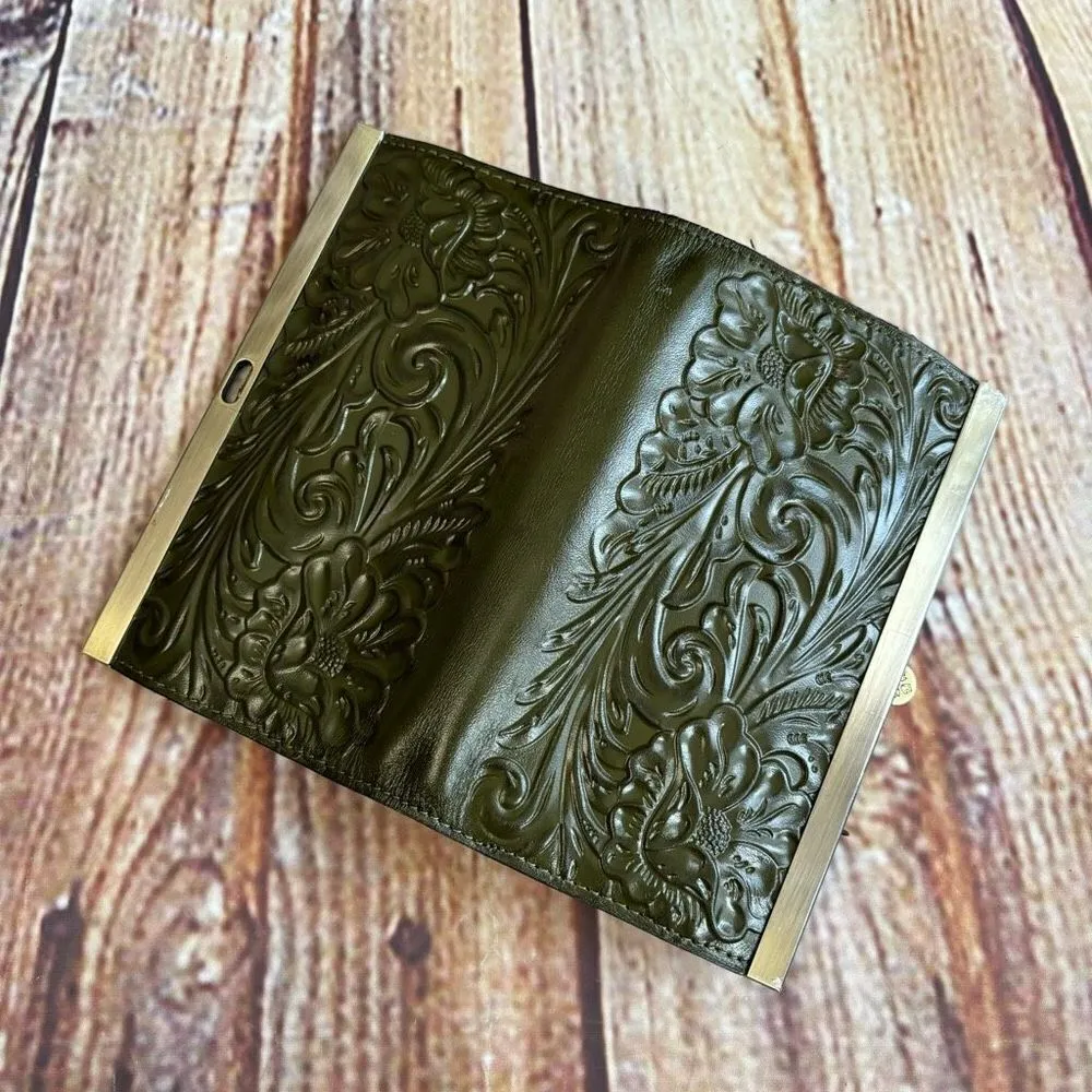 Patricia Nash Bundle Tooled Cauchy Wallet Braden Tote Colorblock Olive Leather - Image 10