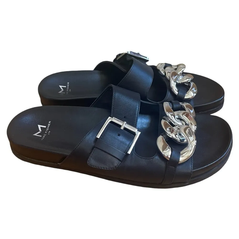 MARC FISHER Black Leather Fresno Slide Sandal Size 8M - Image 2