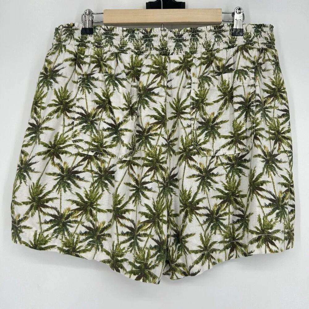 Briggs Linen Blend Pull On Shirts Palm Tree Print Cream Pockets Drawstring XXL - Image 6