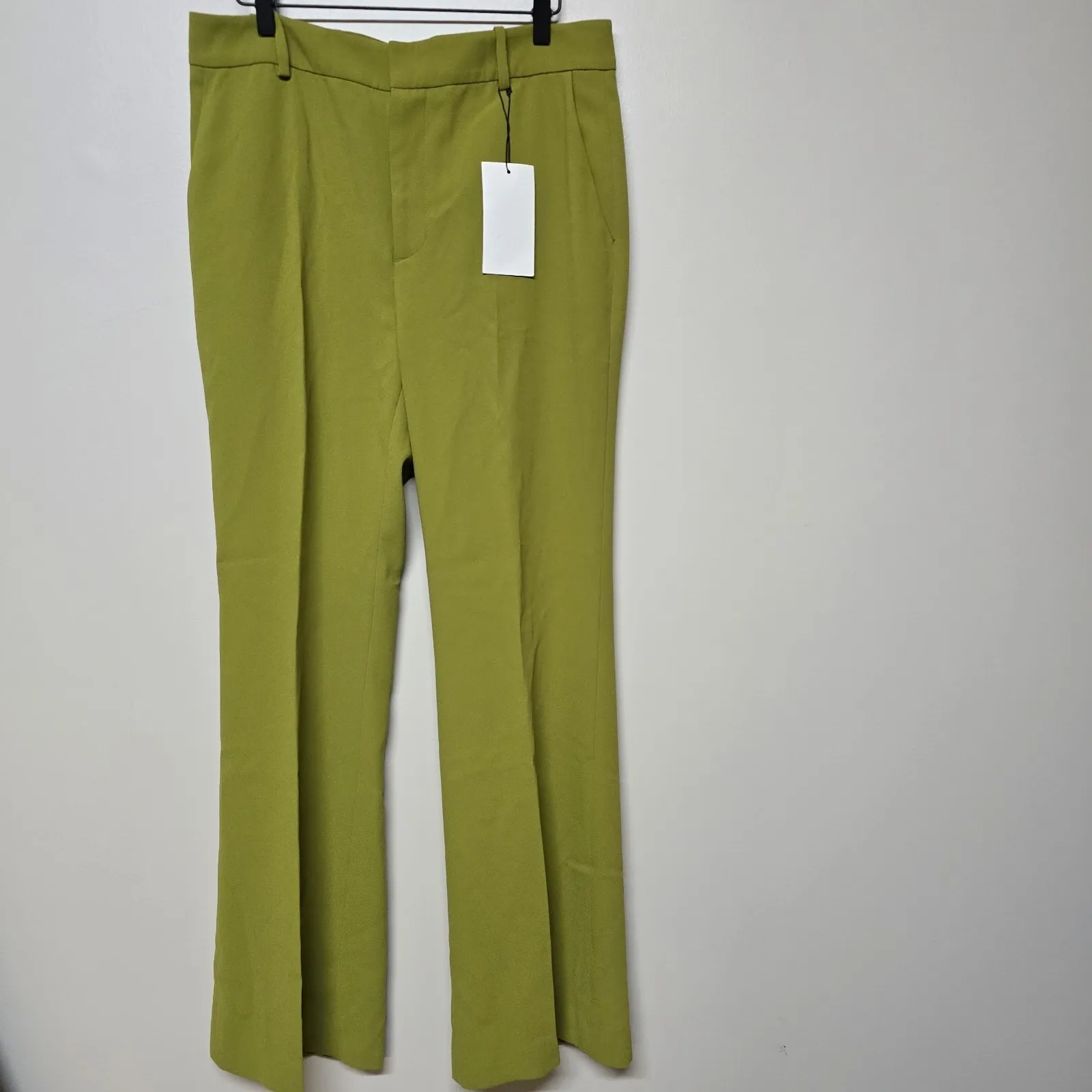 Zara Collection Womens Mid Waist Flared Olive Green Trousers Sz L NWT Office - Image 4