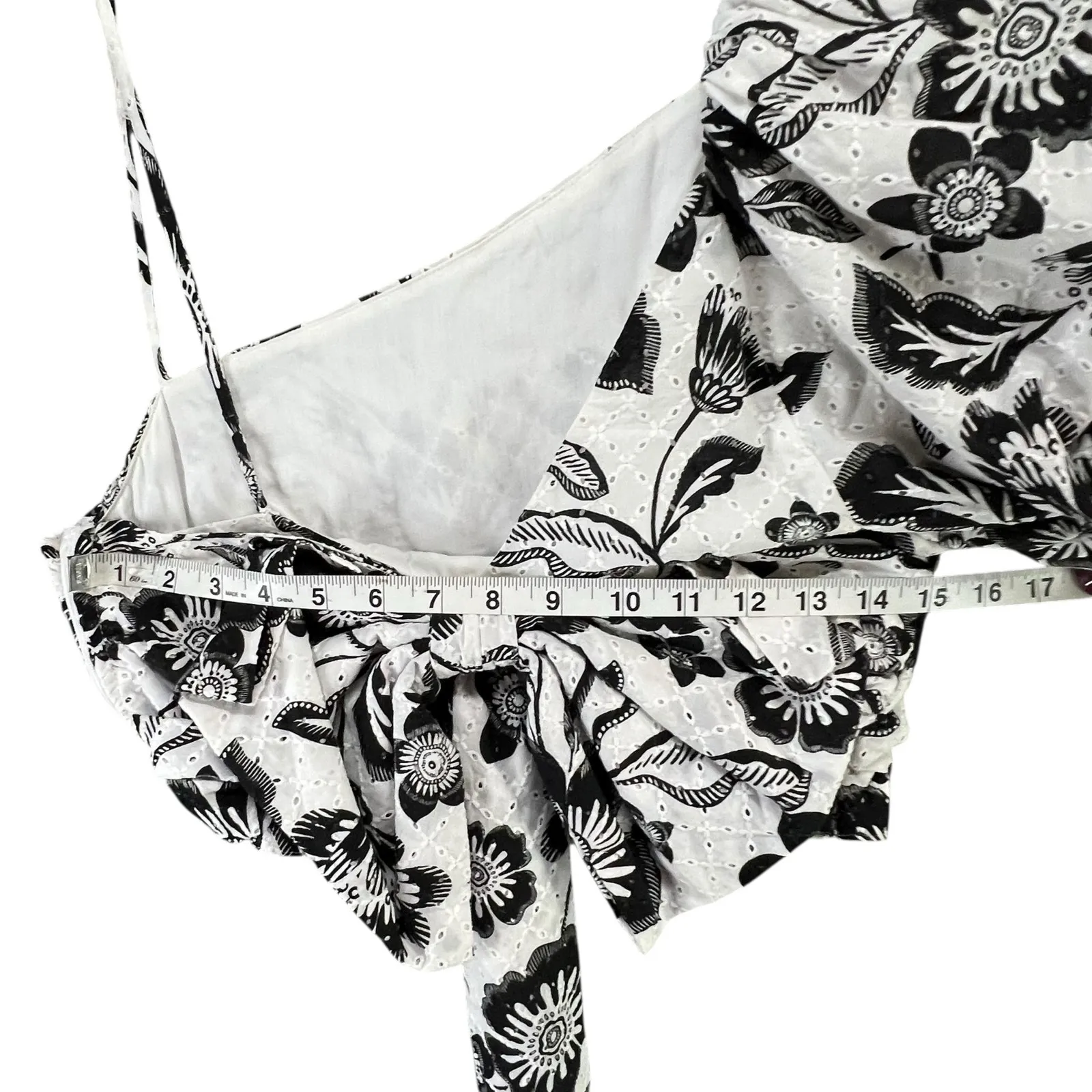 Anthropologie Maeve One Shoulder Blouse Women 8 Black Floral Eyelet Cropped Boho - Image 6