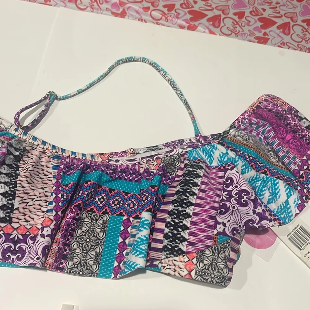 Raisins NWT bikini boho Aztec Multi print large off shoulder ruffle large - Image 3