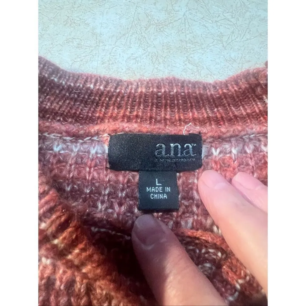a.n.a pullover Mock Sweater Sz L Rust/White/Brown NWT - Image 3