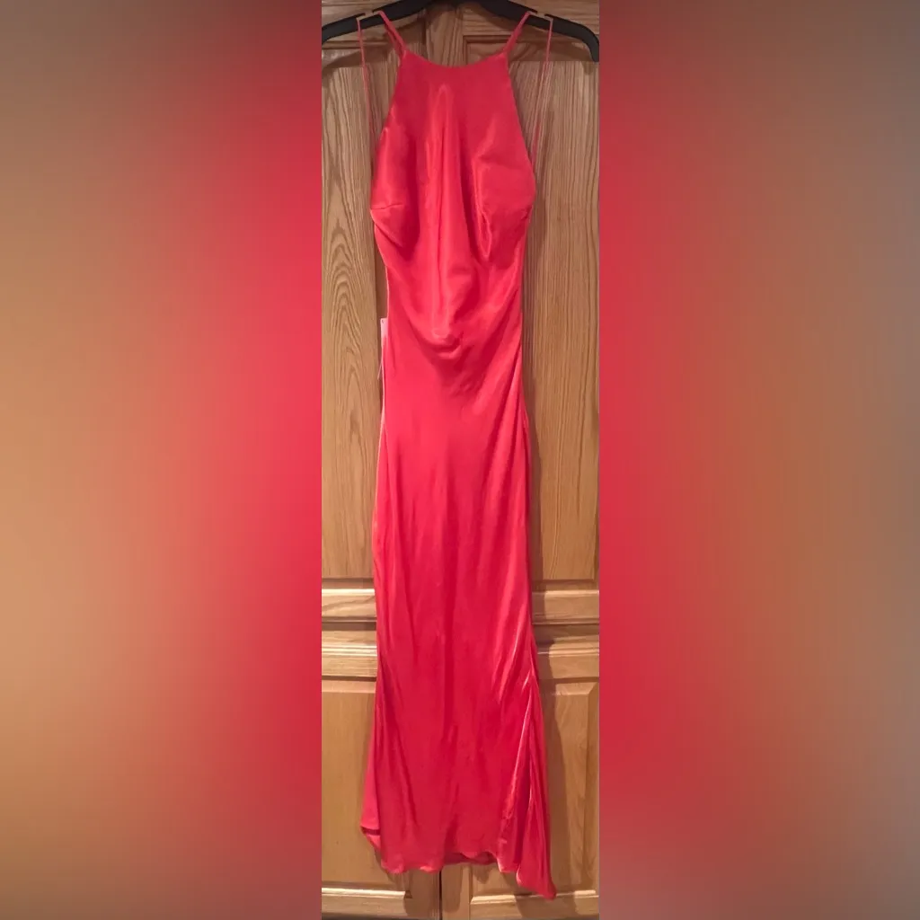 Bardot Mila High Jewel Neck Cowl Back Satin Slip Dress in Fire Red‎ Size 2 - Image 9