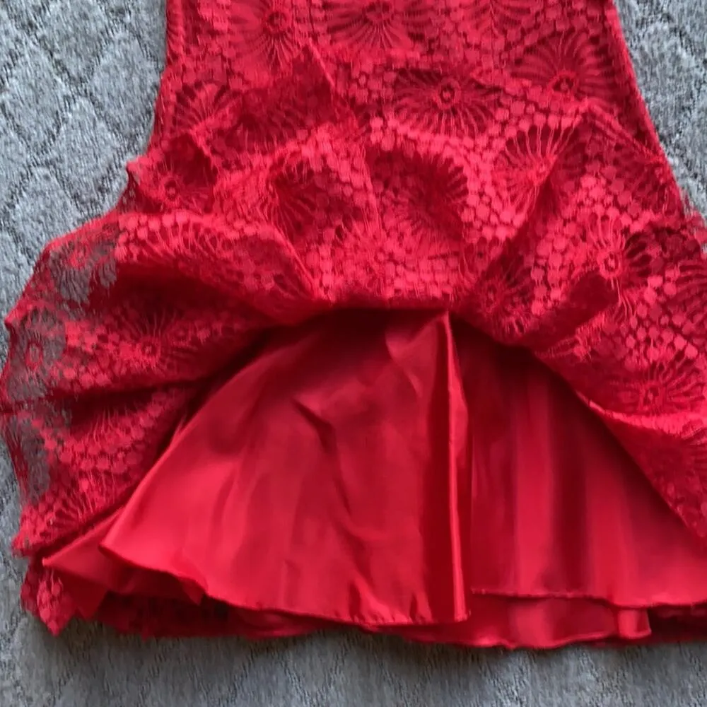 Vintage Lilli Diamond California red lace tiered dress 50s size XS holiday - Image 6