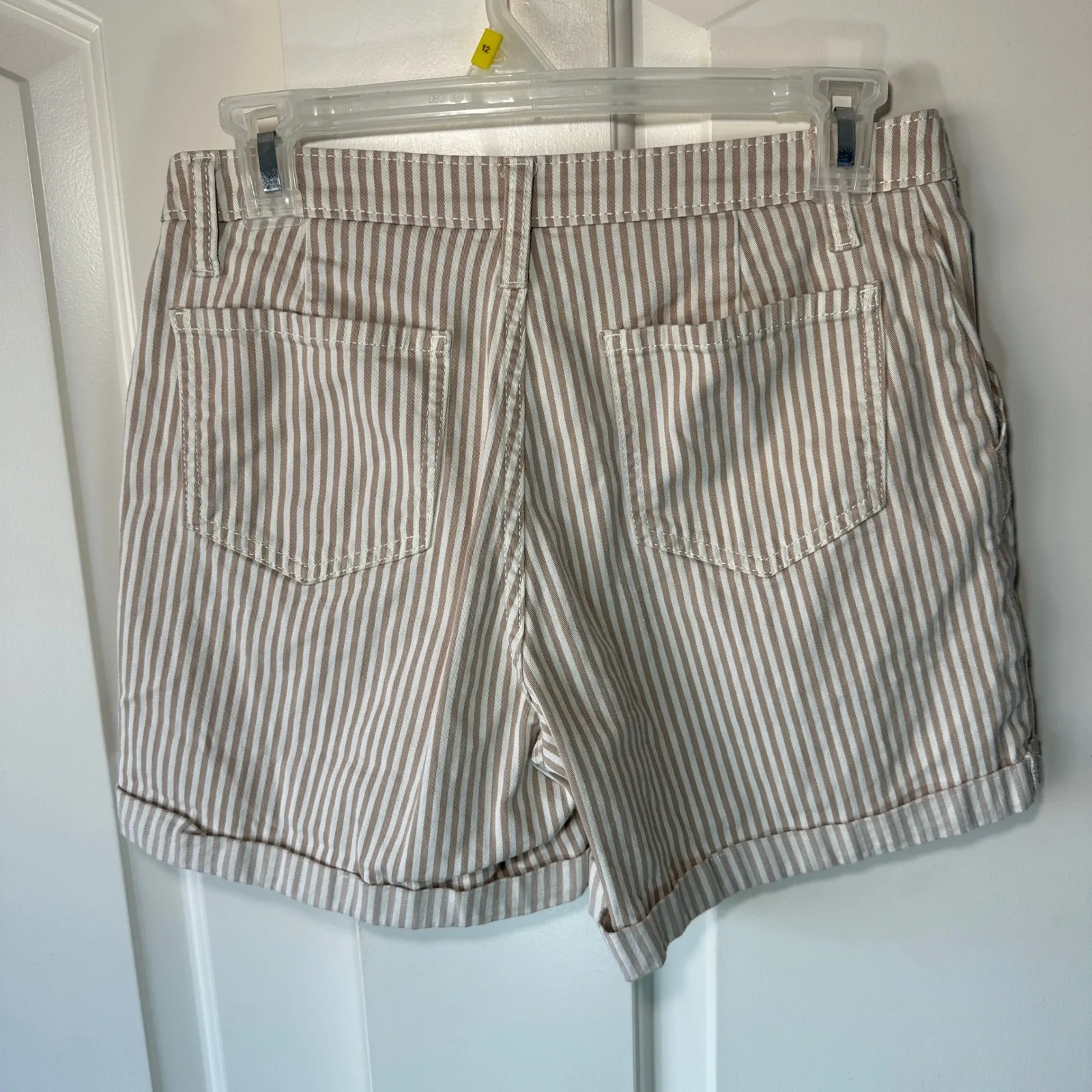 CASLON White & Beige Striped Cuffed Chino Shorts Neutral Boho 5"‎ Womens 2 - Image 2