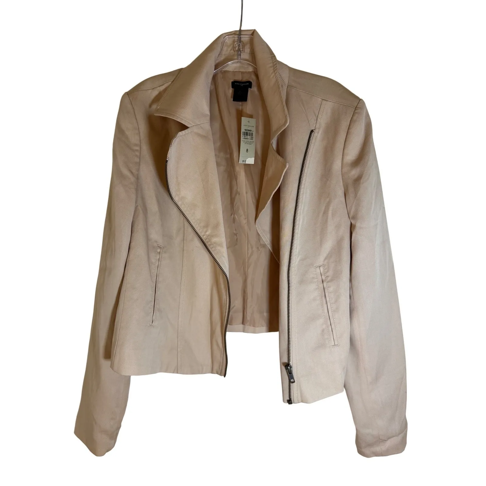 New!Ann Taylor Women's‎ Blush Pink Asymmetrical Zip Moto Jacket, size 8 - Image 7