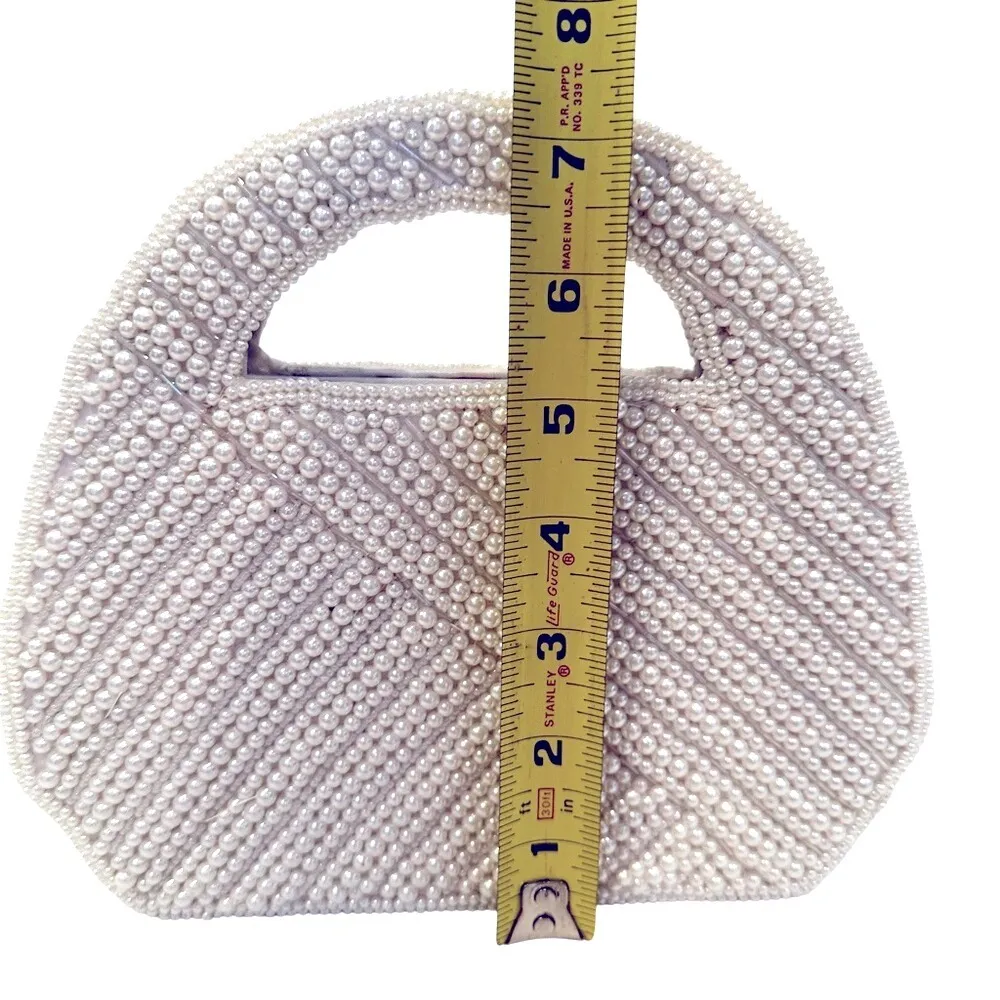 Sasha Satin & Pearl Embellished Purse Women's‎ 7" x 9" White Feminine Coquette - Image 7