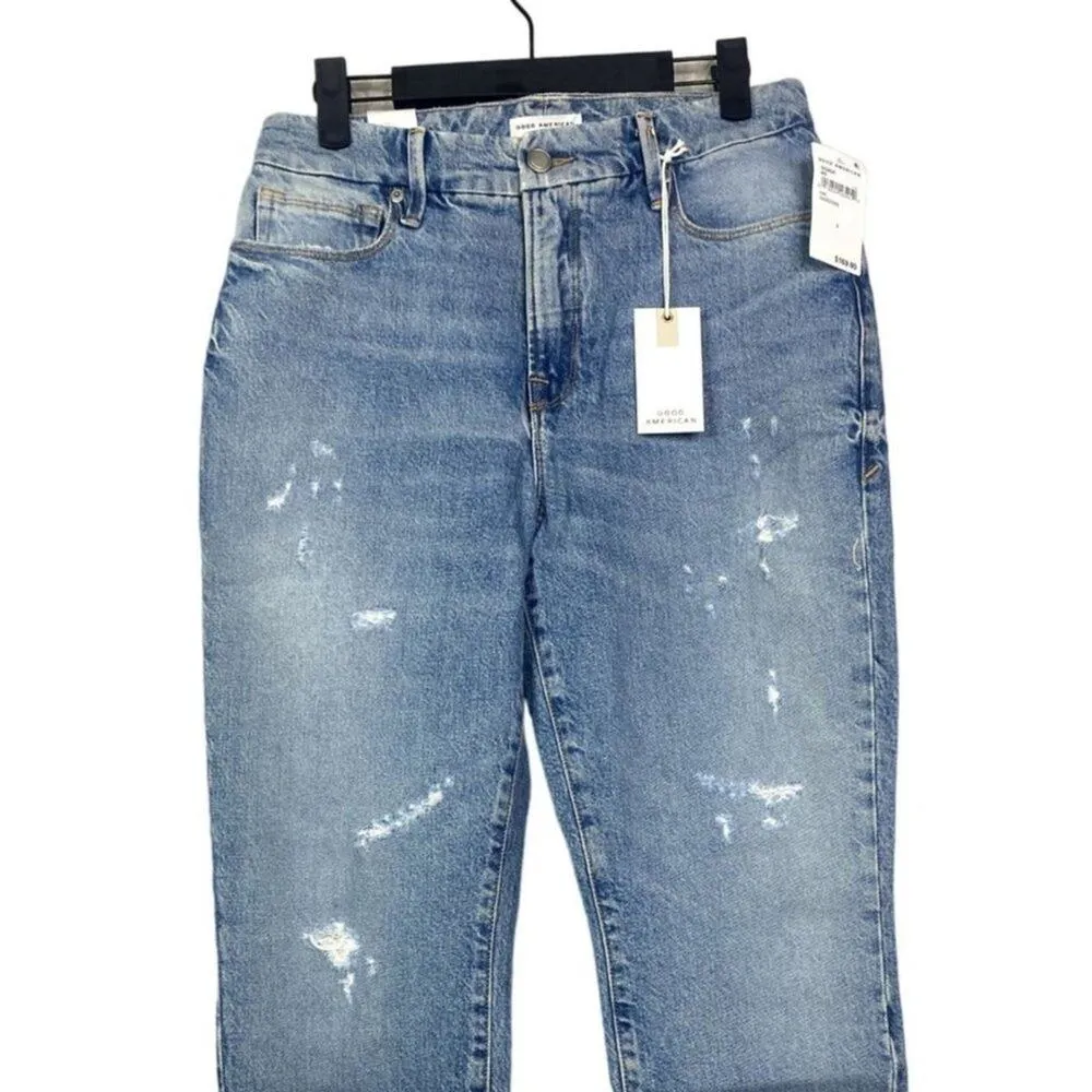 NWT Good American Classic Weekender Distressed Straight Leg Jean 2 26 Blue #3093 - Image 3