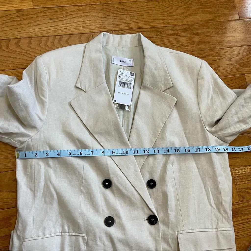 MANGO Women’s off white double breasted linen blend casual pant suit Sz US 12 - Image 4