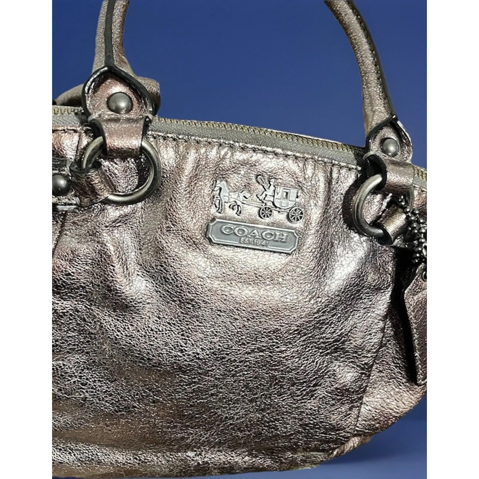 Coach Madison Sophia 18816 Gunmetal Metallic Leather Satchel Handbag Purse GUC - Image 7