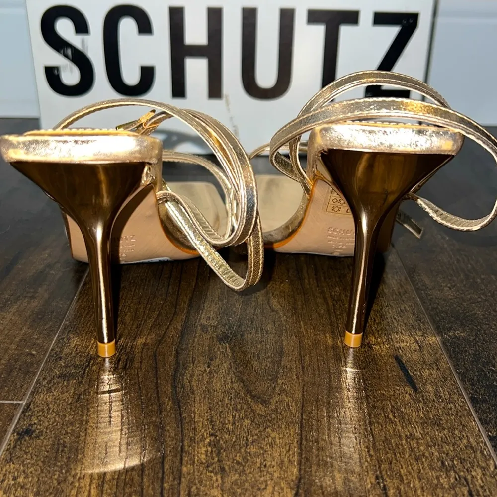 NWOT Schutz Amelia Square Gold Metallic Stiletto Heels with Dust Bag - Image 6