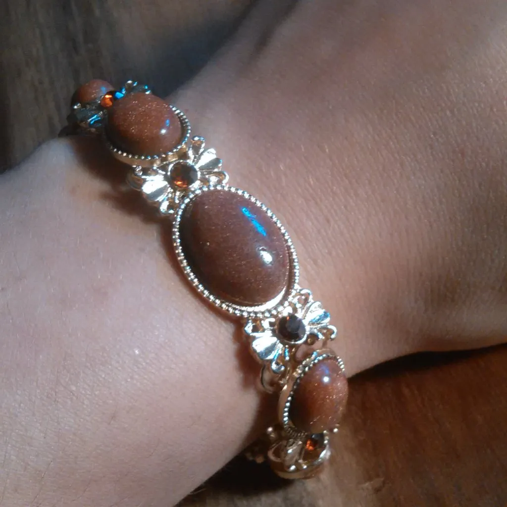 Gold Sandstone and Brown Austrian Crystal Goldtone Dragon Bracelet - Image 11