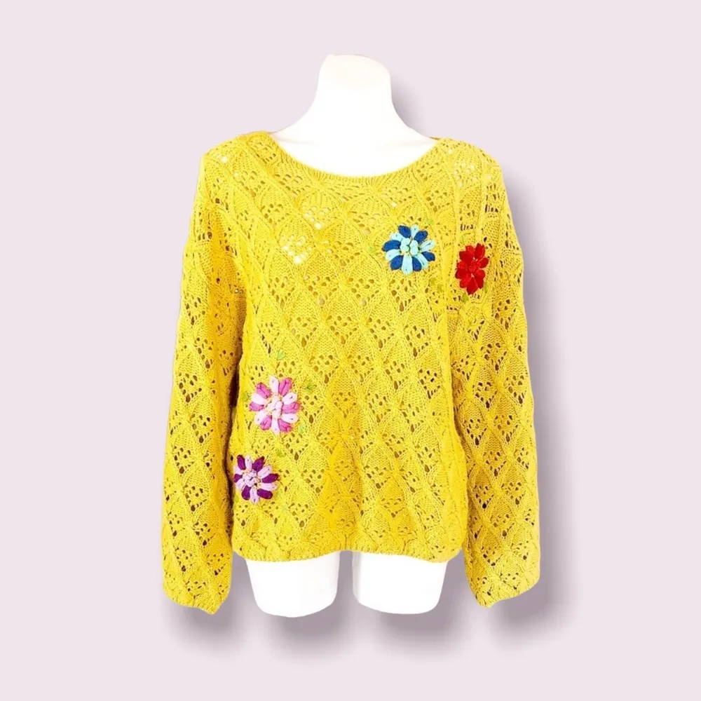 V. Christina Crochet Knit Sweater Floral Dijon Yellow Size S NWT $134.00 - Image 2