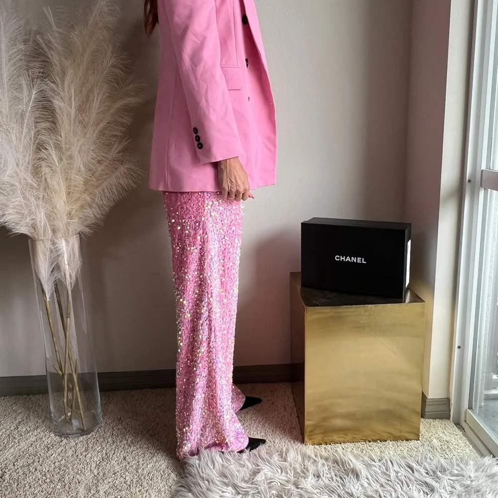 NWOT pink sequin glitter wide leg pants - Image 7