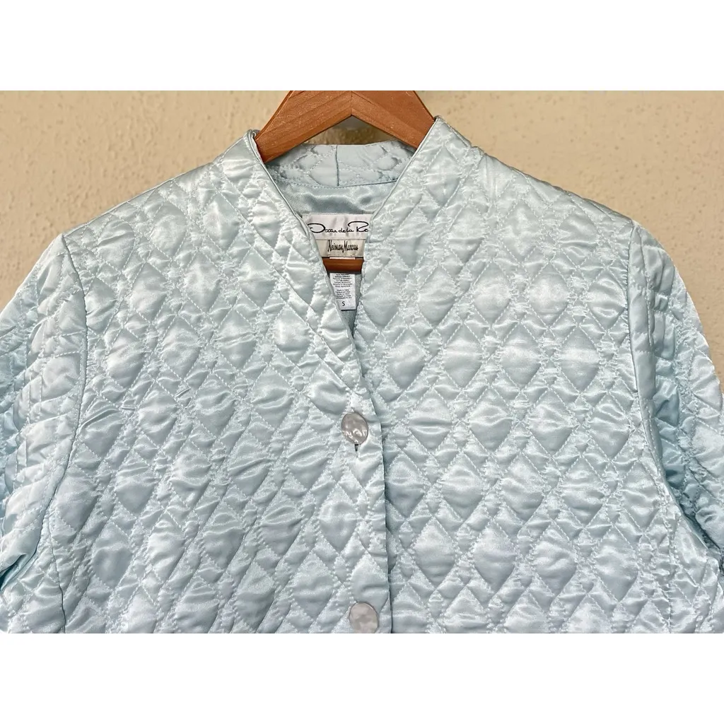 Oscar de la Renta Neiman Marcus Light Blue Quilted Robe Coat Elegant Luxe Lounge - Image 2