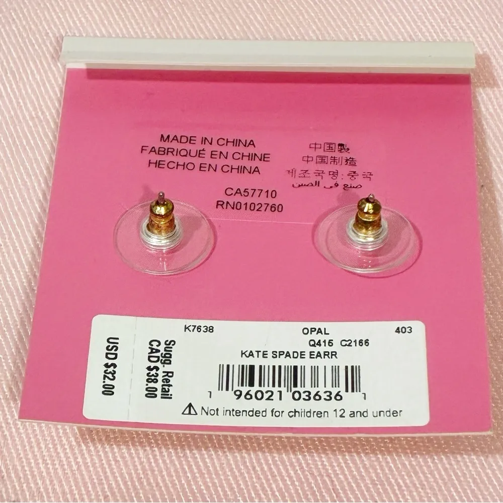 KATE SPADE New York Goldtone Glittery Faux Opal Rhinestone Stud Earrings NEW - Image 3