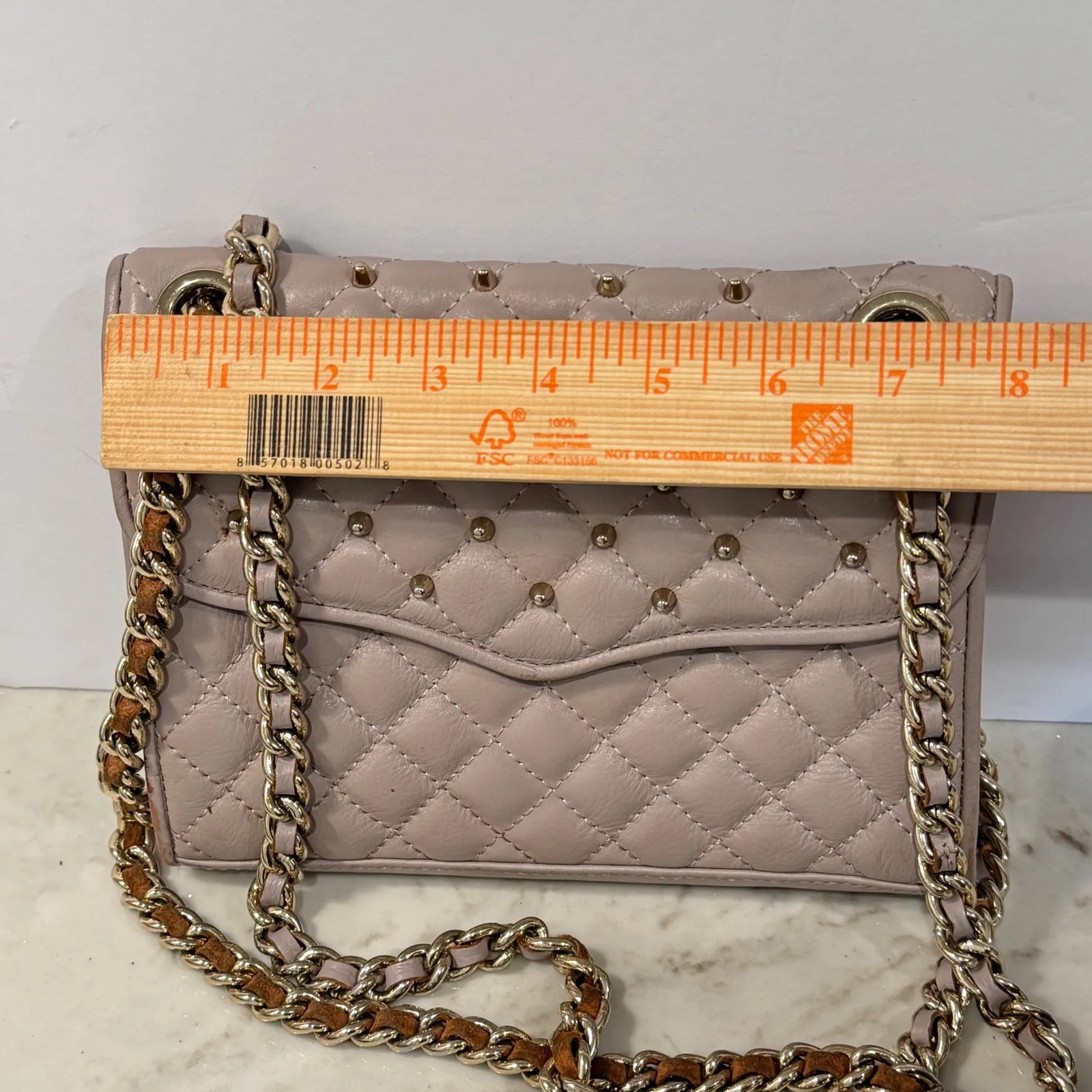 Rebecca‎ Minkoff Studded Quilted Leather shoulder Crossbody Bag Pale Mauve Chain - Image 3