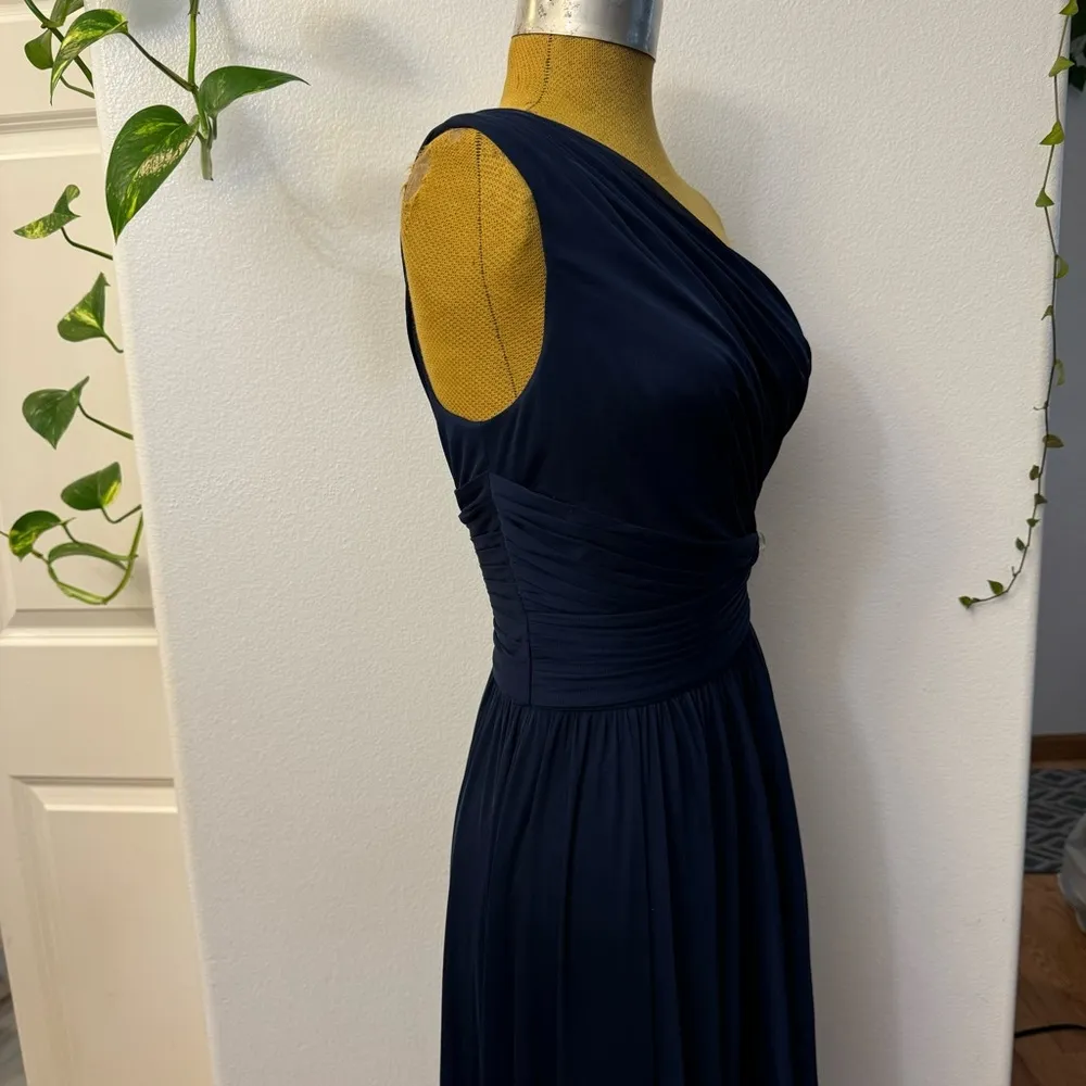 New David’s Bridal women’s Elegant One-Shoulder bridesmaid Navy wedding Dress - Image 11