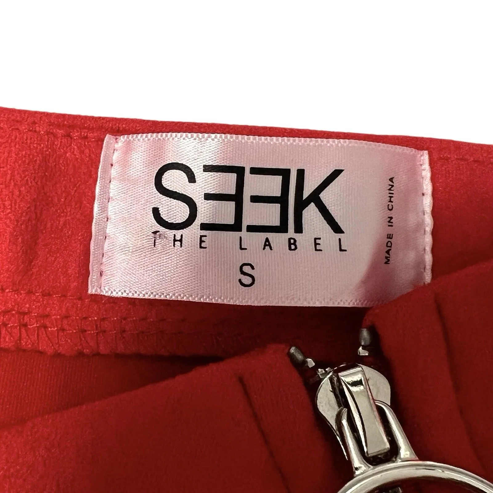 SEEK The Label Faux Suede Crop Top Red Front Zip Bustier Blouse Women's Size S - Image 6