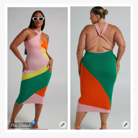 Showpo. Blossom Multicolored Knit Midi Dress Orange Size 6 - Image 2