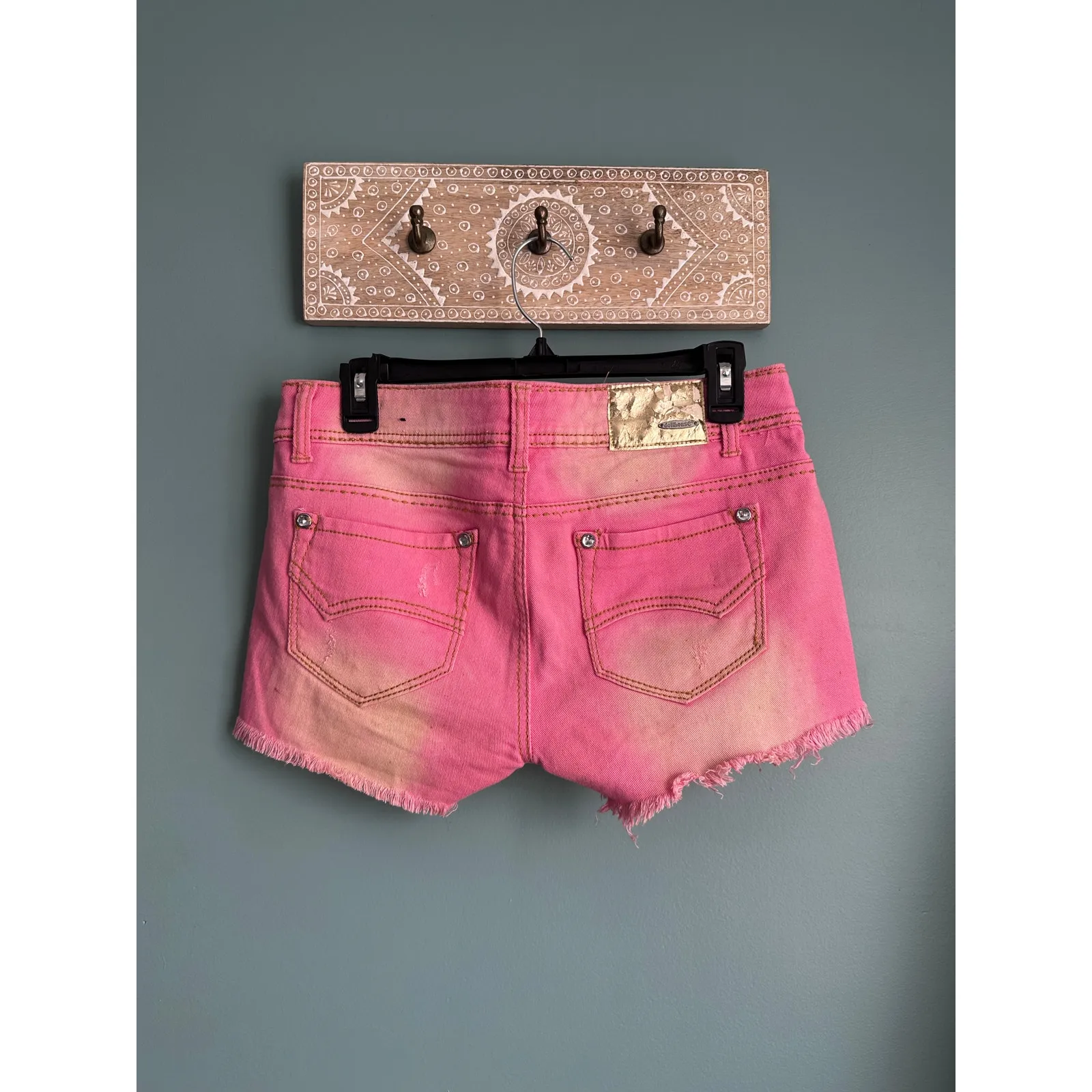 Dollhouse Y2K Pink w/ Gold Metallic Low Rise Cut Off Shorts - Image 5