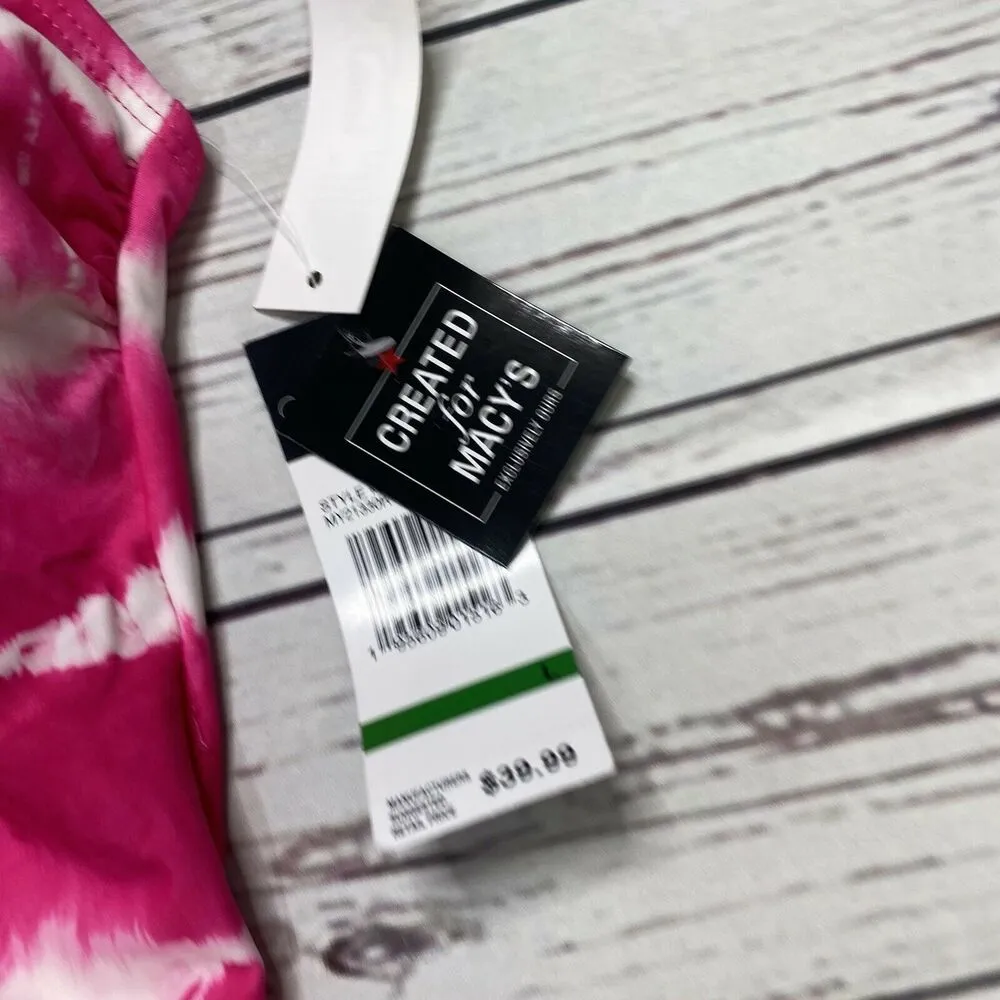 California Waves Tie Dye Stripe One Piece Swimsuit Size L Pink White Lace Up New - Image 5