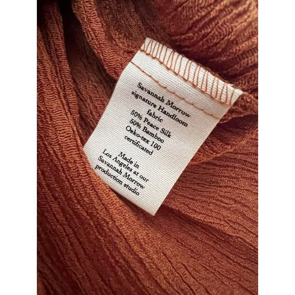 Savannah Morrow Vea Blouse in Papaya NWT M Silk Long Sleeve Tie Front Crop Top Red Size M - Image 7