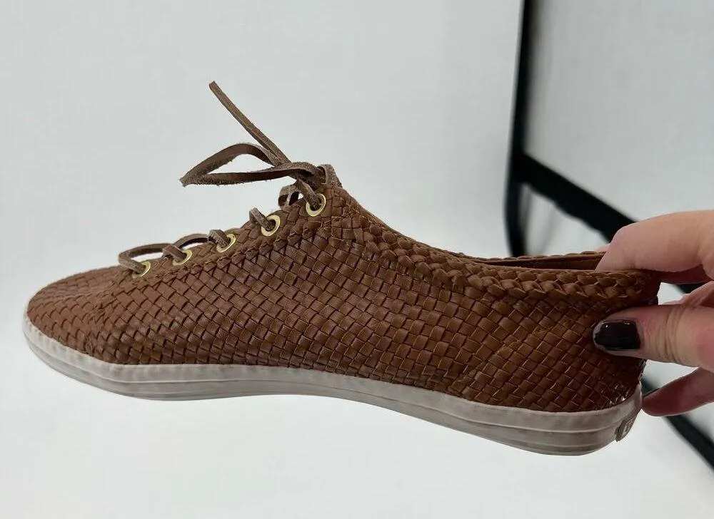 TALBOTS HILLY tan brown faux leather Woven Fashion Sneakers Casual Shoes sz 10.5 - Image 2